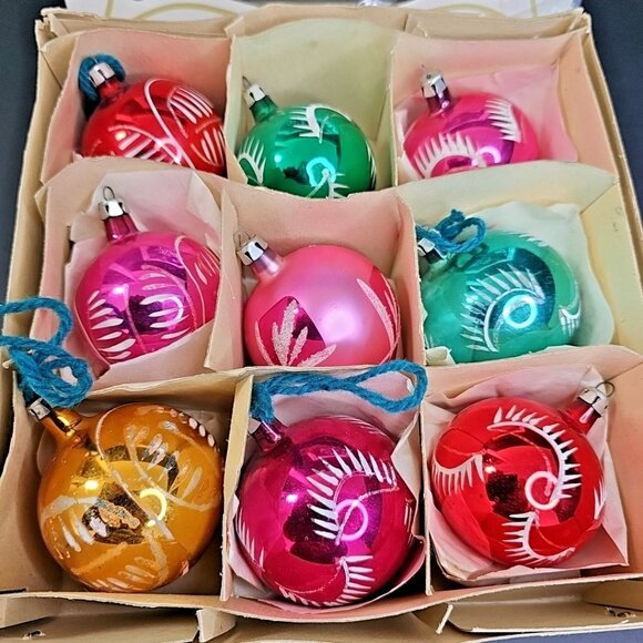 Christmas Ornament Baubles Vintage 9pcs Mercury Glass Poland 2.3" X 2.7" Round - Picture 2 of 16